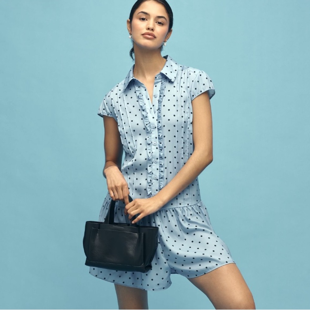 Anthropologie Maeve Cap-Sleeve Button-front Playsuit size M
